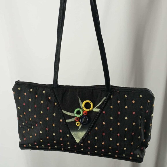 Black polka-dot embellished shoulder bag - Picture 3 of 9
